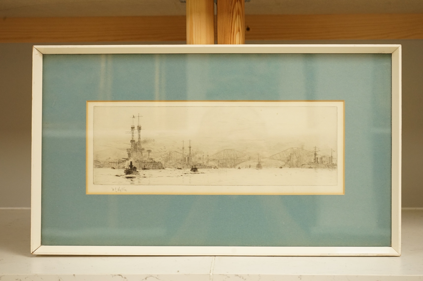 William Lionel Wyllie (1851-1931), Forth Bridge, signed in pencil to the margin, etching, 12 x 34cm